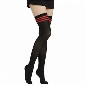 Black with 3 Red Stripes Over the Knee Thigh High Socks ONE SIZE Grunge Emo NEW